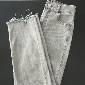 Express Raw Hem Stretch Cropped High-Rise Straight Jeans